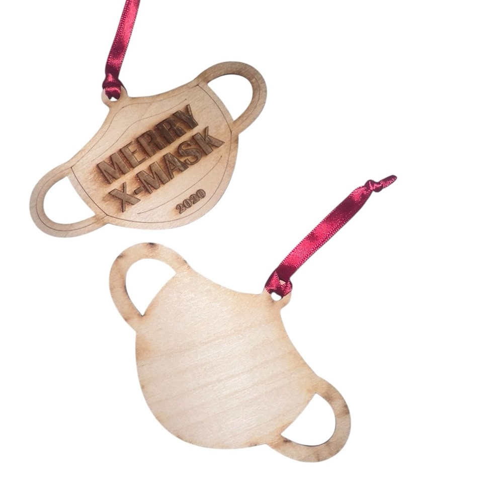 Festive Wooden Merry X-Mask Ornament with Red Ribbon - Picture 2 of 2